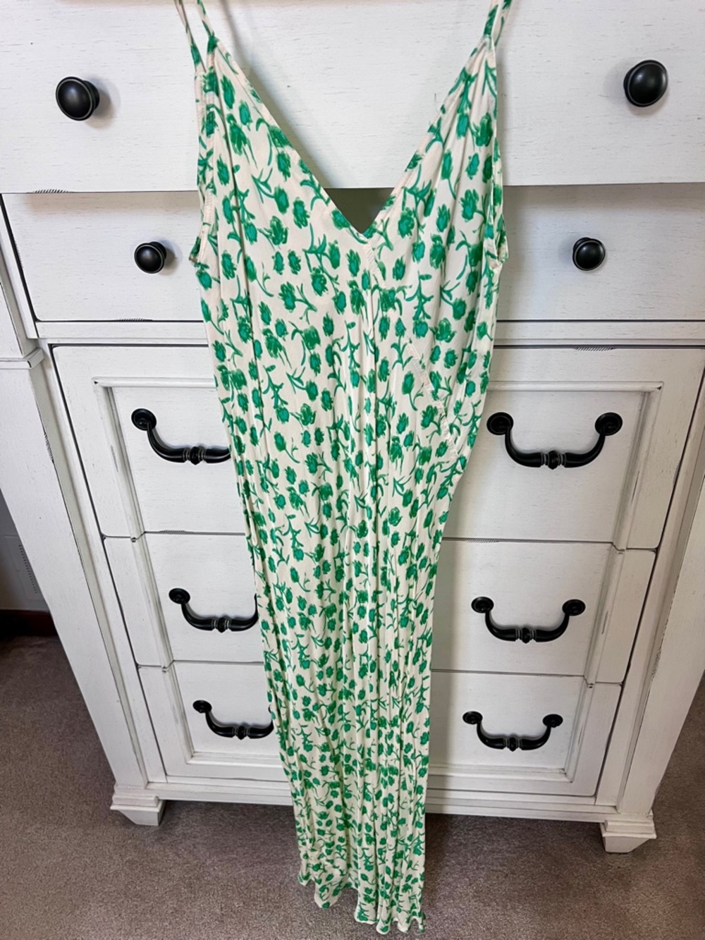 Zara LARA White Slip Dress with Green Floral Print - Picture 3 of 9
